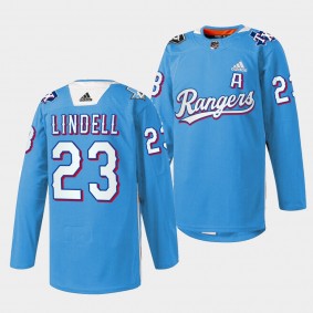 Dallas Stars Esa Lindell Texas Rangers Night 2022 #23 Blue Jersey Warmup