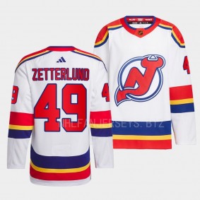 New Jersey Devils 2022 Reverse Retro 2.0 Fabian Zetterlund #49 White Authentic Primegreen Jersey Men's