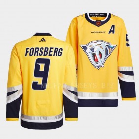 Filip Forsberg Nashville Predators 2022 Reverse Retro 2.0 Yellow #9 Authentic Primegreen Jersey Men's