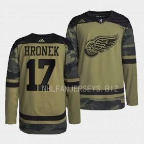 Detroit Red Wings 2022 Veterans Day Filip Hronek #17 Camo Warmup Jersey Men's