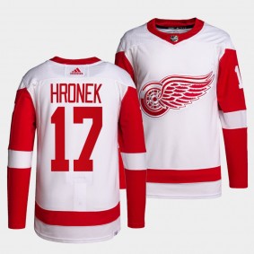 Filip Hronek Red Wings Away White Jersey #17 Primegreen Authentic Pro