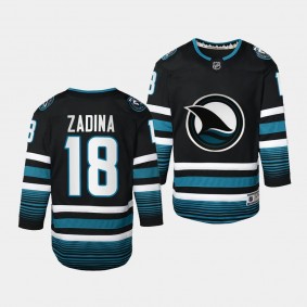 San Jose Sharks #18 Filip Zadina 2023-24 Cali Fin 3rd Alternate Replica Black Youth Jersey