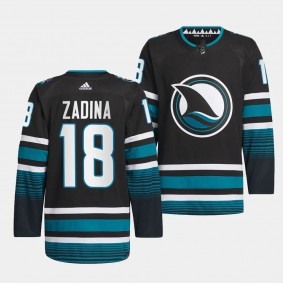 San Jose Sharks 2023-24 Cali Fin 3rd Alternate Filip Zadina #18 Black Authentic Pro Jersey Men's