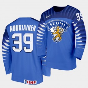 Finland Team Kim Nousiainen 2021 IIHF World Championship #39 Away Blue Jersey