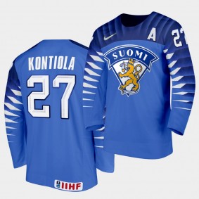 Finland Team Petri Kontiola 2021 IIHF World Championship #27 Away Blue Jersey