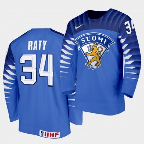 Aku Raty Finland Team 2021 IIHF World Junior Championship Away Blue Jersey