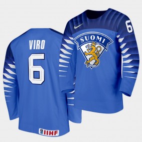 Eemil Viro Finland Team 2021 IIHF World Junior Championship Away Blue Jersey