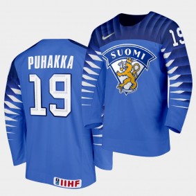 Petteri Puhakka Finland Team 2021 IIHF World Junior Championship Away Blue Jersey