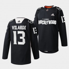 Los Angeles Kings 2022 Hockey Wood Gabriel Vilardi #13 Black Jersey Warm-Up