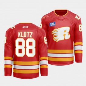 Flames X Rush X CGY Wranglers Garrett Klotz Rapid City Rush Warmup #88 Red Jersey