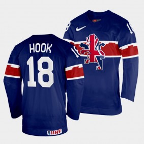 Lewis Hook 2022 IIHF World Championship Great Britain Hockey #18 Navy Jersey Away