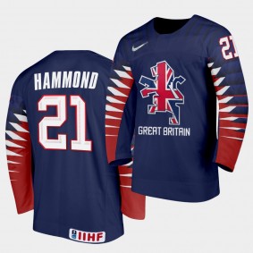 Mike Hammond Great Britain 2021 IIHF World Championship Away Blue Jersey