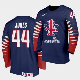 Great Britain Sam Jones 2021 IIHF World Championship #44 Limited Navy Jersey