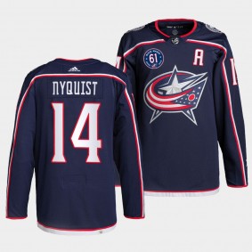 Gustav Nyquist Blue Jackets Rick Nash 61 Patch Navy Jersey #14 Authentic Primegreen