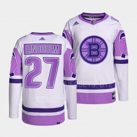 Hockey Fights Cancer Hampus Lindholm Boston Bruins White Purple #27 Primegreen Jersey 2022