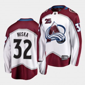 Hunter Miska Colorado Avalanche 2020-21 Away Men White 25th Anniversary Jersey