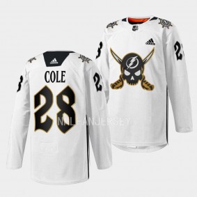 Gasparilla inspired Ian Cole Tampa Bay Lightning White #28 Skull Logo Jersey 2023