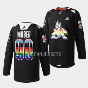 Arizona Coyotes 2023 Pride Night J.J. Moser #90 Black Jersey Warm-Up