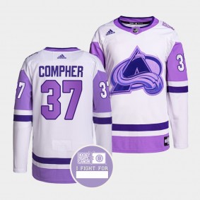 J.T. Compher Avalanche #37 Hockey Fights Cancer Jersey White Purple Primegreen Authentic