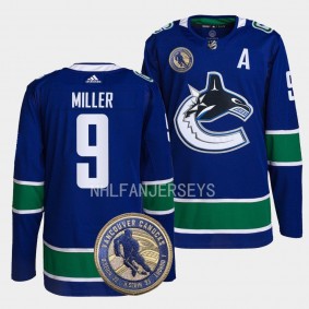 Vancouver Canucks 2022 HHOF J.T. Miller #9 Blue Warmup Jersey Men's