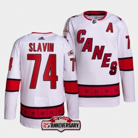 Carolina Hurricanes 25th Anniversary Jaccob Slavin #74 White Jersey 2022-23 Authentic Away