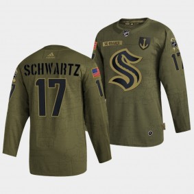 Jaden Schwartz Seattle Kraken Veterans Day 2021 Olive Military Appreciation Jersey