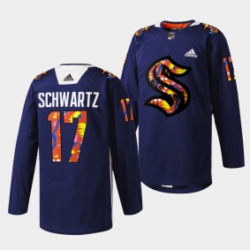 Seattle Kraken Jaden Schwartz Women of Hockey #17 Navy Jersey Stevie Artwork Warmup