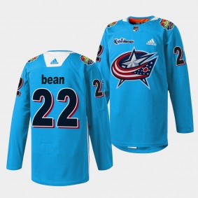 Columbus Blue Jackets Jake Bean Kids Takeover #22 Blue Jersey Warmup