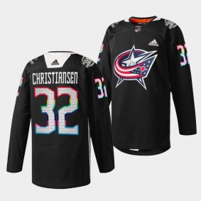 Columbus Blue Jackets Jake Christiansen HockeyIsForEveryone #32 Black Jersey Warmup