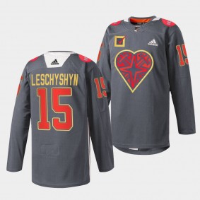 Vegas Golden Knights Jake Leschyshyn DonorAwareness #15 Black Jersey Warm-Up