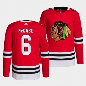 Jake McCabe #6 Blackhawks Home Red Jersey 2021-22 Primegreen Authentic