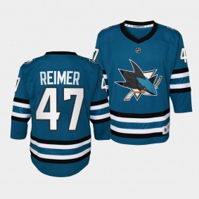 James Reimer San Jose Sharks Youth Jersey 2022-23 Home Teal Replica Jersey