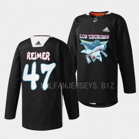 San Jose Sharks 2022 Los Tiburones James Reimer #47 Black Specialty Warm-Up Jersey Men's