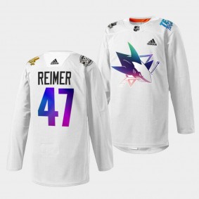 San Jose Sharks James Reimer Pride Night 2022 #47 White Jersey HockeyIsForEveryone