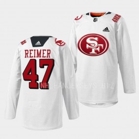 San Jose Sharks 2022 49er Mash-Up James Reimer #47 White Jersey Specialty Warm-Up