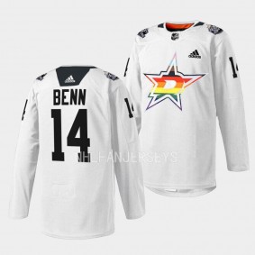 Dallas Stars 2023 Pride Night Jamie Benn #14 White Jersey Warm Up