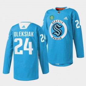 Jamie Oleksiak #24 Seattle Kraken Practice Warmup Blue Jersey