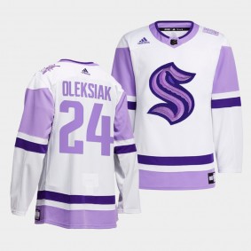 Seattle Kraken Jamie Oleksiak 2021 HockeyFightsCancer Jersey #24 White Special