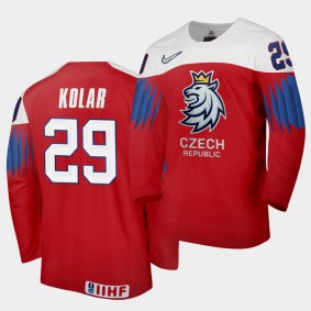 Czech Republic Jan Kolar 2020 IIHF World Championship Red Away Jersey