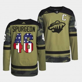 Jared Spurgeon Minnesota Wild Military Appreciation Night Camo Jersey Practice