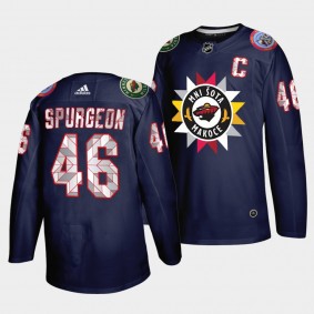 Jared Spurgeon #46 Wild 2021-22 Native American Heritage Day Navy Jersey