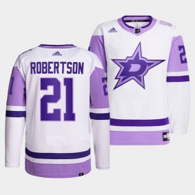 Dallas Stars Jason Robertson 2021 HockeyFightsCancer Jersey #21 White Primegreen