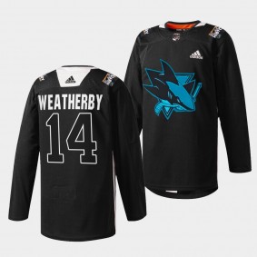 San Jose Sharks Jasper Weatherby Black History Month #14 Black Jersey Warmup