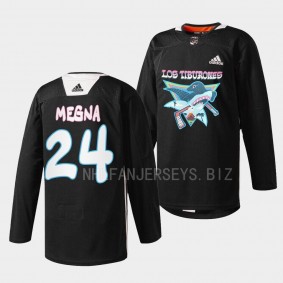 San Jose Sharks 2022 Los Tiburones Jaycob Megna #24 Black Specialty Warm-Up Jersey Men's