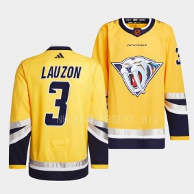 Jeremy Lauzon Nashville Predators 2022 Reverse Retro 2.0 Yellow #3 Authentic Primegreen Jersey Men's