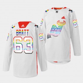 Jesper Bratt New Jersey Devils LGBTQ Pride Night 2022 White Warmup Jersey