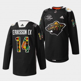 Minnesota Wild Joel Eriksson Ek 2022 Black History Month #14 Black Jersey Practice