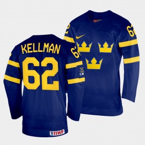 Sweden 2022 IIHF World Championship Joel Kellman #62 Navy Jersey Away