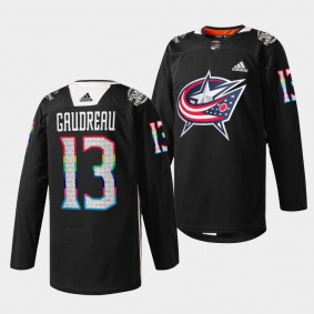 Johnny Gaudreau Blue Jackets #13 Black History Month Jersey Black Warm-Up