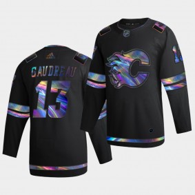 Calgary Flames Johnny Gaudreau 2020-21 Iridescent Holographic Collection Authentic Black Jersey